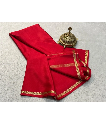 Women's Crepe Chit Pallu Solid Saree With Unstitched Blouse 5.5Mtr (Red) Women's Crepe Chit Pallu Solid Saree With Unstitched Blouse 5.5Mtr (Red)