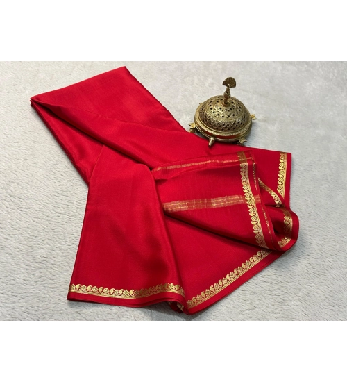 Women's Crepe Chit Pallu Solid Saree With Unstitched Blouse 5.5Mtr (Red) Women's Crepe Chit Pallu Solid Saree With Unstitched Blouse 5.5Mtr (Red)
