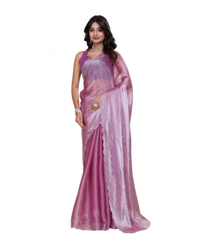 Women's Jimmy choo Embellished Bollywood Saree With Unstitched Blouse 5.5Mtr (Magenta)