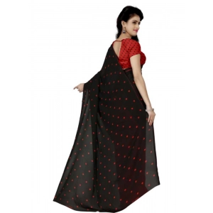 Printed Faux Georgette Red black Color Saree