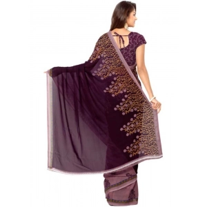 Printed Faux Georgette Wine Color Saree