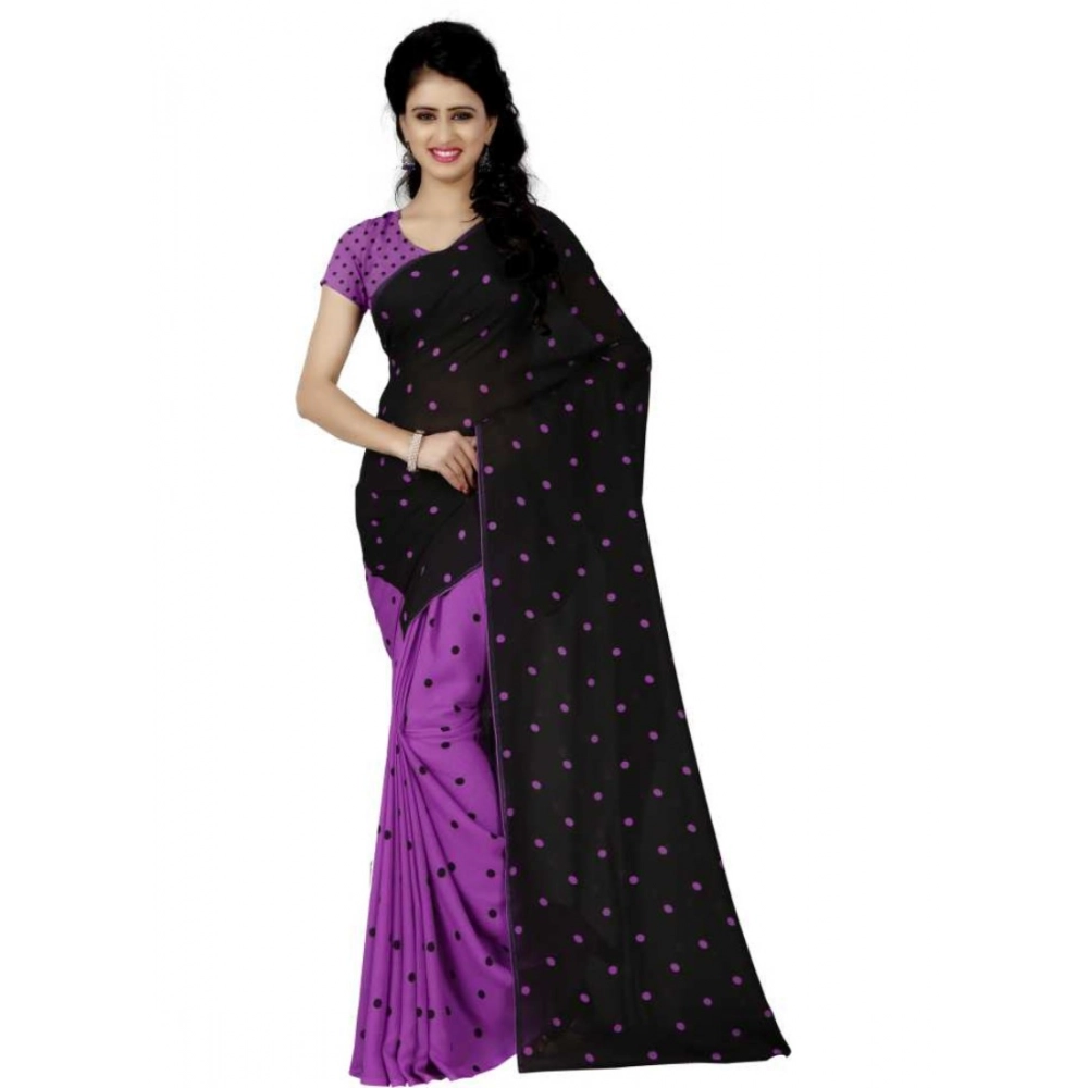 Printed Faux Georgette Purple Color Saree