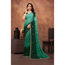 Women's Chiffon Embroidred Saree With Unstitched Blouse 5.5Mtr (Dark Green)