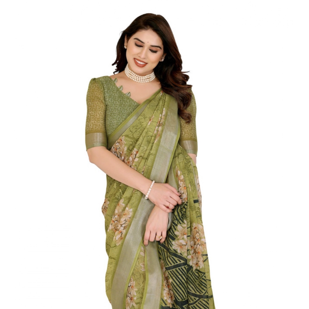 Women's Georgette Printed Saree With Unstitched Blouse 5.5Mtr (Green) Women's Georgette Printed Saree With Unstitched Blouse 5.5Mtr (Green)