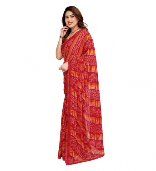 Women's Georgette Printed Saree With Unstitched Blouse 5.5Mtr (Red)