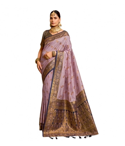 Women's Silk Blend Booti Work Ready to wear Saree With Unstitched Blouse 5.5Mtr (Lavender)