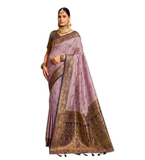 Women's Silk Blend Booti Work Ready to wear Saree With Unstitched Blouse 5.5Mtr (Lavender)