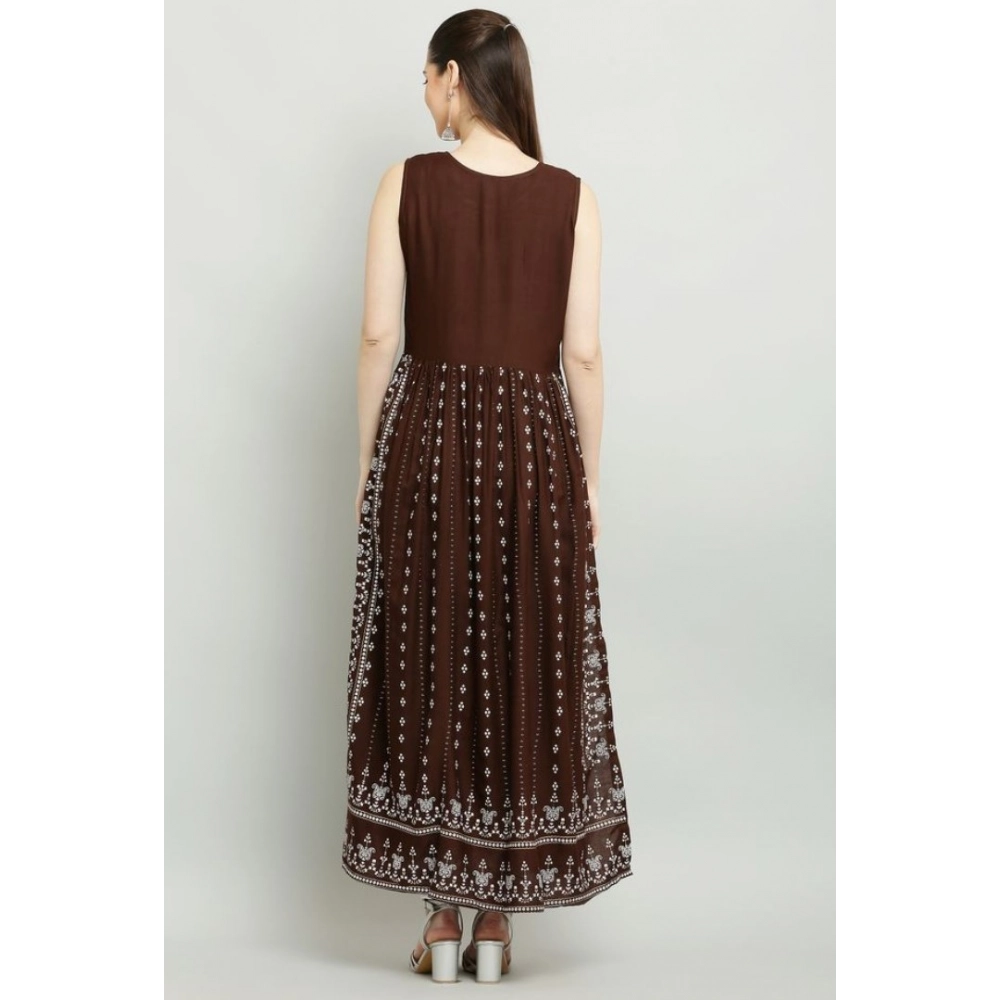 Women's Casual Rayon 3-4th Sleeves Kurti (Brown)