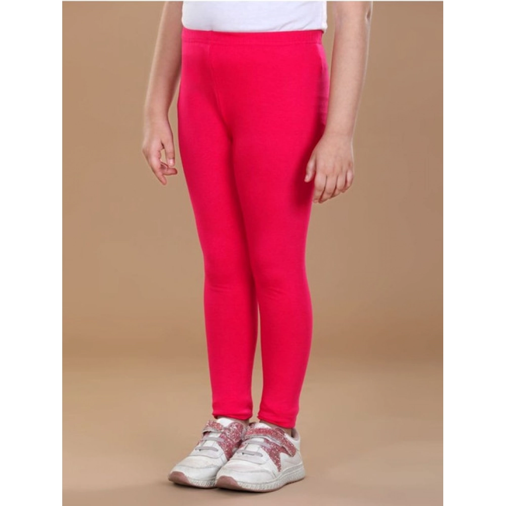 Girl's Cotton Lycra Solid Elasticated Leggings (Dark Pink) Girl's Cotton Lycra Solid Elasticated Leggings (Dark Pink)