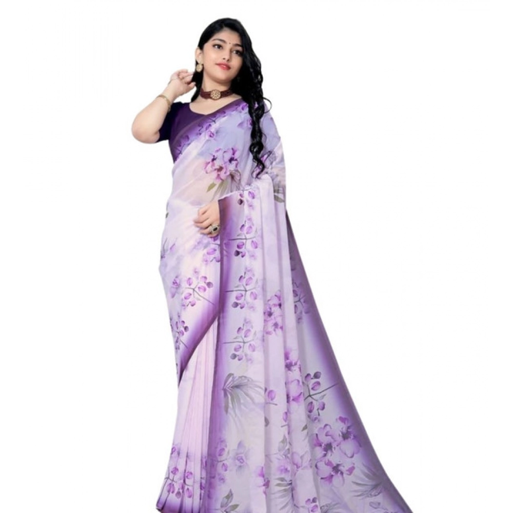 Women's Georgette Floral Printed Saree With Unstitched Blouse 5.5Mtr (Purple) Women's Georgette Floral Printed Saree With Unstitched Blouse 5.5Mtr (Purple)