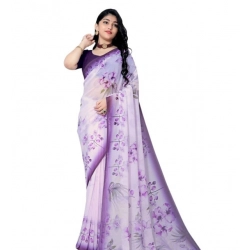Women's Georgette Floral Printed Saree With Unstitched Blouse 5.5Mtr (Purple)