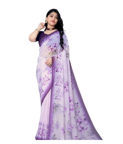 Women's Georgette Floral Printed Saree With Unstitched Blouse 5.5Mtr (Purple)