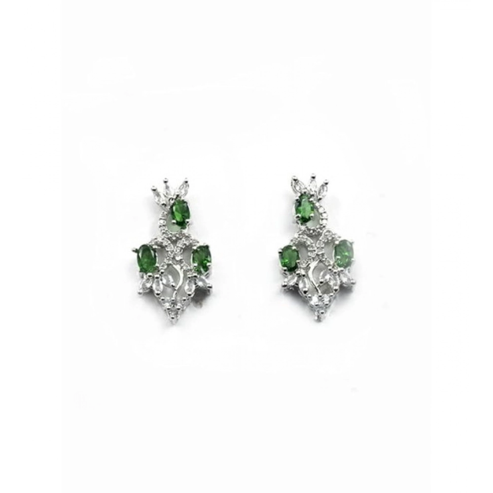 Women's Brass Silver Plated Necklace set (Green)