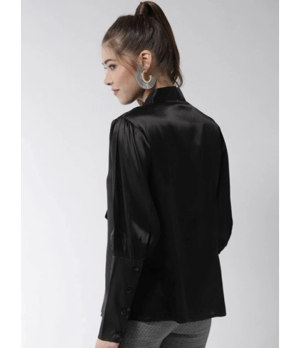 Women's Polyester Solid Long Sleeves Top (Black)