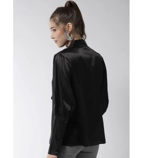Women's Polyester Solid Long Sleeves Top (Black) Women's Polyester Solid Long Sleeves Top (Black)