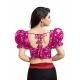 Women's Organza Printed V Neck Puff Sleeve Readymade Blouse (Pink 38 , Alterable up to 42)-PID65869