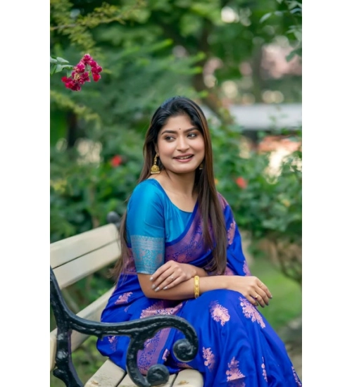 Women's Katan_Silk Zari_Weaving Saree With Unstitched Blouse 5.5Mtr (Royal_Blue)
