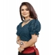 Women's Cotton Embroidered V-Neck Non Padded Blouse (Teal 36 Ready (Alterable up to 42)