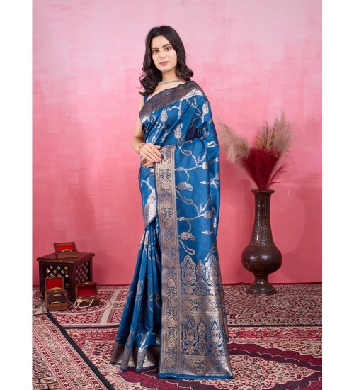 Women's Banarasi Silk Printed Saree With Unstitched Blouse 5.5Mtr (Pinch)