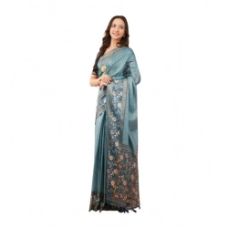 Women's Polyester Printed Saree With Unstitched Blouse 5.5 Mtr (Blue)