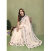 Women's Linen Cotton Printed Saree With Unstitched Blouse 5.5Mtr (Off White)