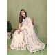 Women's Linen Cotton Printed Saree With Unstitched Blouse 5.5Mtr (Off White)