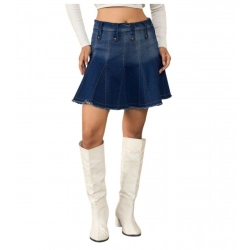 Women's Denim Washed Buttoned Skirt (Blue)