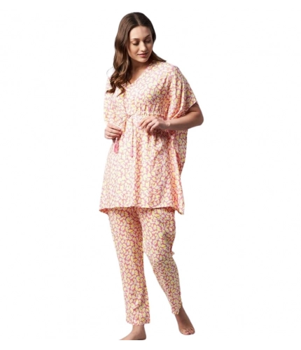 Women's Rayon Tie And Dye Kaftan Sleeve Night Suit (Multicolor)