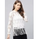 Women's Lace Self Design Short Sleeve Top (White) Women's Lace Self Design Short Sleeve Top (White)