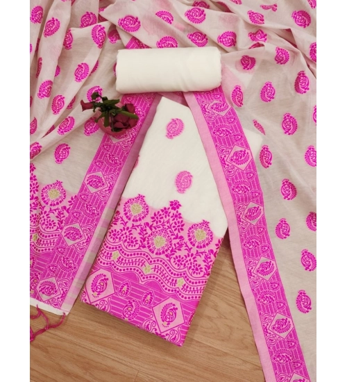 Women's Banarasi Silk Printed Unstitched Salwar Suit Material With Dupatta (Pink, 3Mtrs)