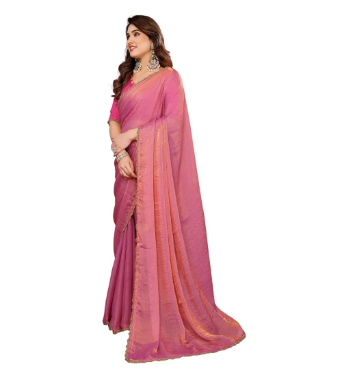 Women's Georgette Printed Saree With Unstitched Blouse 5.5Mtr (Pink)