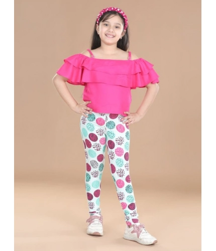 Girl's Cotton Lycra Floral Elasticated Jeggings (Multicolor)