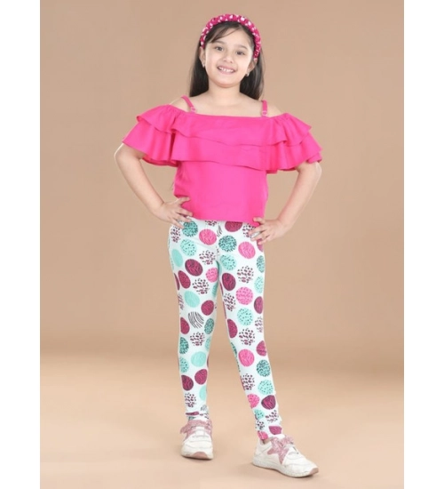 Girl's Cotton Lycra Floral Elasticated Jeggings (Multicolor)