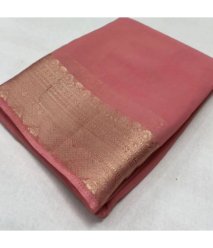Women's Crepe Chit Pallu Solid Saree With Unstitched Blouse 5.5Mtr (Peach)