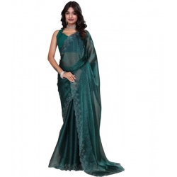 Women's Jimmy choo Embellished Bollywood Saree With Unstitched Blouse 5.5Mtr (Green)