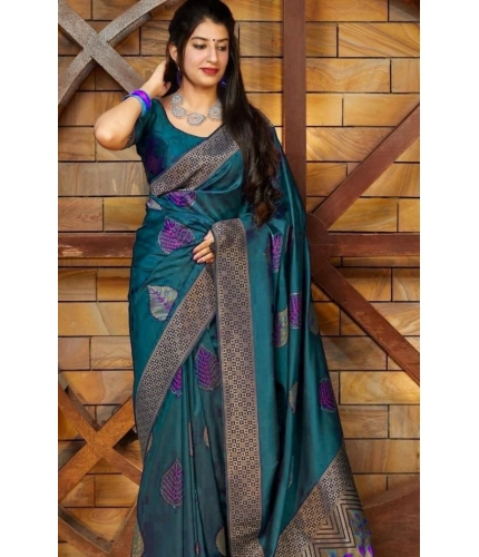 Women's Litchi silk Printed Saree With Unstitched Blouse (Rama Blue) Women's Litchi silk Printed Saree With Unstitched Blouse (Rama Blue)