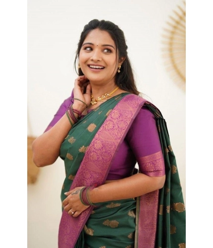 Women's Litchi silk Printed Saree With Unstitched Blouse (Green) Women's Litchi silk Printed Saree With Unstitched Blouse (Green)