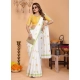 Women's Linen Cotton Printed Saree With Unstitched Blouse 5.5Mtr (White)