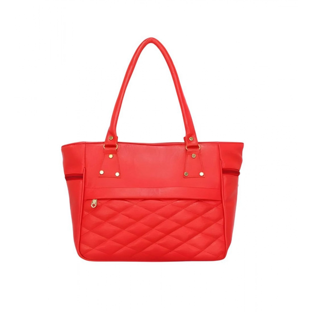 Women's PU Leather Solid Shoulder Zipper Handbag (Red)