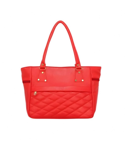 Women's PU Leather Solid Shoulder Zipper Handbag (Red)