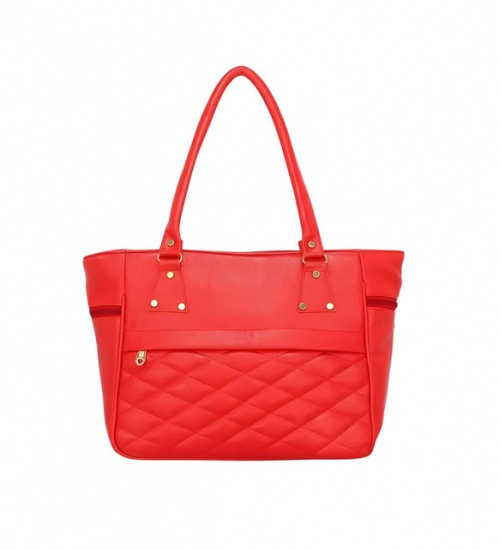 Women's PU Leather Solid Shoulder Zipper Handbag (Red)