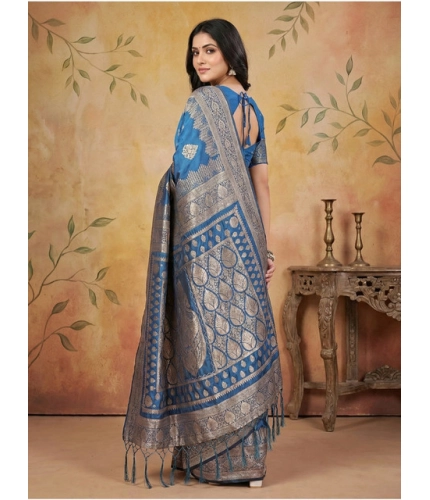 Women's Silk Blend Printed Saree With Unstitched Blouse 5.5Mtr (Sky Blue)