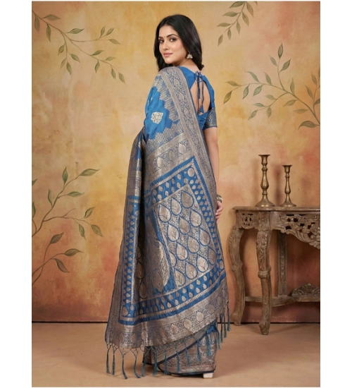 Women's Silk Blend Printed Saree With Unstitched Blouse 5.5Mtr (Sky Blue) Women's Silk Blend Printed Saree With Unstitched Blouse 5.5Mtr (Sky Blue)
