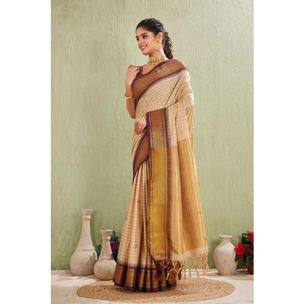 Women's Silk Blended Jaquard Woven Saree With Unstitched Blouse 5.5Mtr (Beige) Women's Silk Blended Jaquard Woven Saree With Unstitched Blouse 5.5Mtr (Beige)