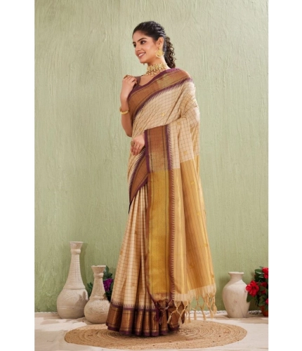 Women's Silk Blended Jaquard Woven Saree With Unstitched Blouse 5.5Mtr (Beige) Women's Silk Blended Jaquard Woven Saree With Unstitched Blouse 5.5Mtr (Beige)