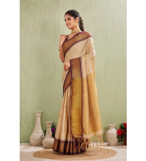 Women's Silk Blended Jaquard Woven Saree With Unstitched Blouse 5.5Mtr (Beige)