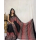 Women's Satin Printed Saree With Unstitched Blouse 5.5Mtr (Black)