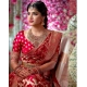 Women's Litchi silk Printed Saree With Unstitched Blouse (Red)