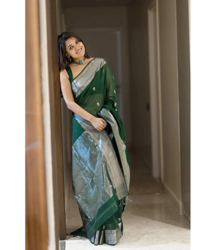 Women's Soft Lichi Silk Printed Saree With Unstitched Blouse 5.5Mtr (Green) Women's Soft Lichi Silk Printed Saree With Unstitched Blouse 5.5Mtr (Green)