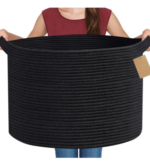 Cotton 14x12 Inch Pack of 1 Storage Basket For Clothes (Black)